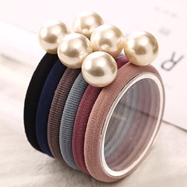 6 uds anillo de toalla de perla grande individual anillo de pelo de mujer cuerda de pelo liso accesorios para el cabello de niñas