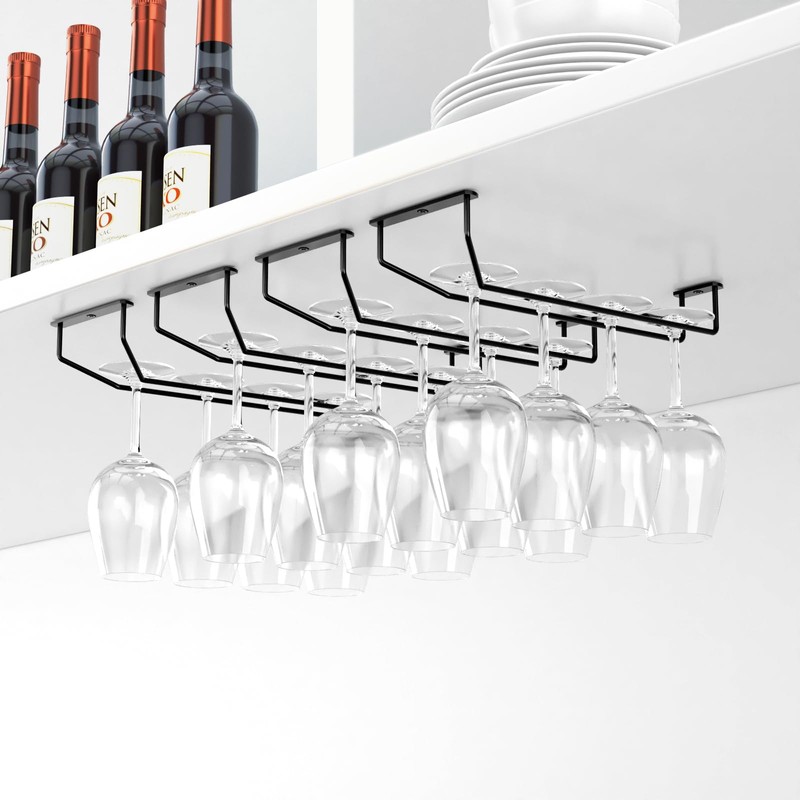 FOMANSH 14-Inch Under Cabinet Wine Glass Holder - Metal Stemware