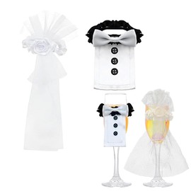 Glass Decoration Clothing Wedding Decoration for Champagne Glass Champagne Glass Cover Wedding Decoration Mr & Mrs Glass Decoration Gifts for Bride and Groom Table Decoration JGA Engagement