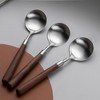 Ouliget Retro Wooden Handle Spoon,Matte Stainless Steel Serving Tablespoons,Wooden DinnerSpoon,Matte