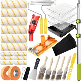 38PCS Paint Roller Kit with 2 to 4 FT Extension Pole,4" 9" Paint Rollers,Paint Brush Extender,Paint Brushes Set & Professional Painting Supplies for Walls, Ceilings and Home Renovation