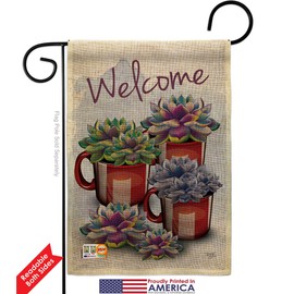 Welcome Succa Burlap Garden Flag Set Wall Hanger Country Living Southwest Desert Cactus Succulent Particular Area Small Decorative Gift Yard House Banner Double-Sided Made In USA 13 X 18.5