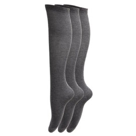 3 Pairs of Girls/Ladies Cotton with Lycra Knee High Socks/UK 4-6 Eur 37-40 (Grey)