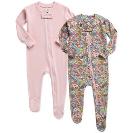 VAENAIT BABY Toddler Boys Girls Solid Footie Pajama 2 Sets Cozy Modal Floral+Milkpink 3-6M