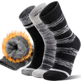 Anlisim Thermal Winter Warm Socks for Men Women 3 Pairs Extra Thick Insulated Ski Crew Boot Socks for Extreme Cold Weather(Black Series,Large)