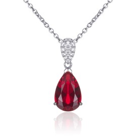 namana Silver Drop Pendant Necklace for Women, 925 Sterling Silver Necklaces for Women with Pear Shaped Coloured Stone and White Cubic Zirconia Stones, Coloured Necklace for Women, Sterling Silver,