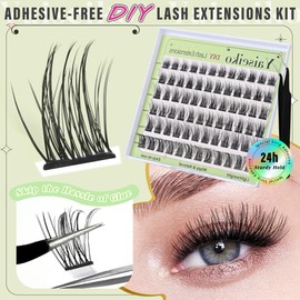 Self Adhesive Lashes Clusters Kit Wispy Eyelash Extension Self Adhesive Eyelashes Reusable Press on Lashes No Glue Needed lash Clusters Kit 10-18mm C Curl Individual Lashes(B02 Kit,72Pcs)