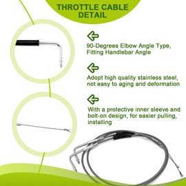 Mofun Extended Length 44" Throttle and Idle Cable Kit Compatible with Harley Sportster XL 883 1200 Softail Dyna, Stainless Steel Black