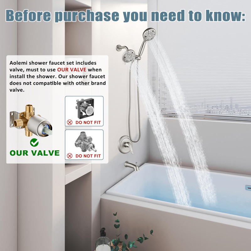 Aolemi Shower Faucet Set with Tub Spout Rain Shower Head