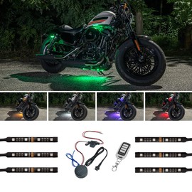 LEDGlow 6pc Advanced Million Color Mini LED Motorcycle Accent Underlow Light Kit - 15 Solid Colors - 6 Patterns - 4" Multi-Color Flexible Strips - Includes Waterproof Control Box & Wireless Remote