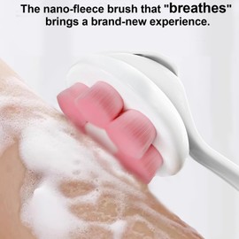 Lequin 2025 New Upgrade Soft Body Scrubber with Long Handle，Back Scrubber for Shower，Back Scrubber for Women，Shower Brush for Body，Dry Brush for Face(Pink)