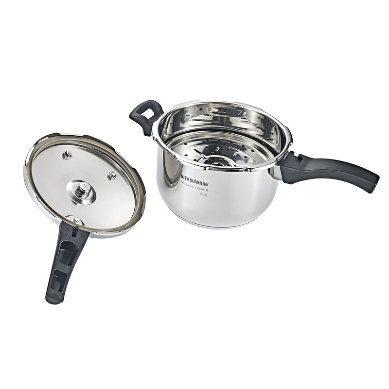 VITASUNHOW Stainless Steel Pressure Cooker with Steamer Basket, Faster Cooking