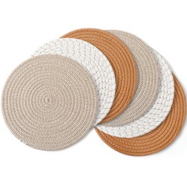 Large Trivets for Hot Dishes, Pots and Pans, Hot Pads 10 Inches 6 Pcs, Pot Holders for Kitchen, Heat Resistant Mats Protect Countertops, Kitchen Essentials Farmhouse Decor (Mix Brown)