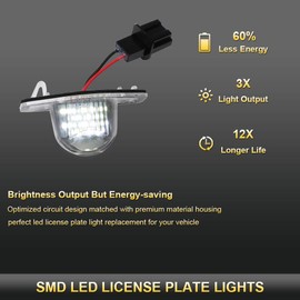Gempro 2Pcs LED License Plate Light Lamp Assembly For Honda Jazz Crosstour Odyssey Stream Insight HR-V FR-V CR-V Edix, Powered by 18SMD Xenon White LED Lights
