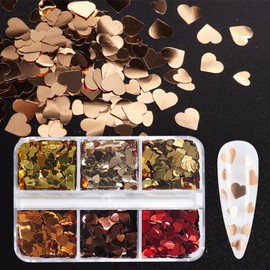 Mkwntg Valentine's Nail Art Glitters Heart Nail Sequins 3D Heart Nail Art Stickers Glitter Decals Holographic Love Heart Nail Glitters Flakes Sparkle for Women Acrylic Nails Decorations 6 Grids