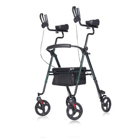 ELENKER Upright Rollator Walker, Tall Stand Up Rolling Walker & Walking Aid with PU Foam Seat and Oversize Storage Basket for Seniors from 4’8” to 6'4”, Green