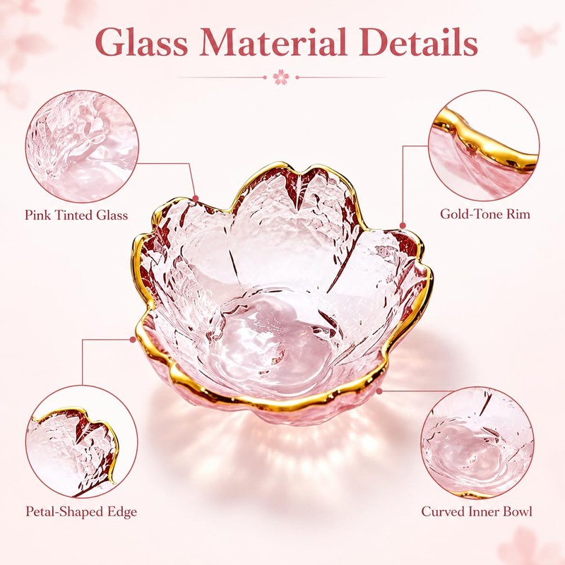 Gold Rim Glass Dipping Bowls, Cherry Blossom Sauce Dishes