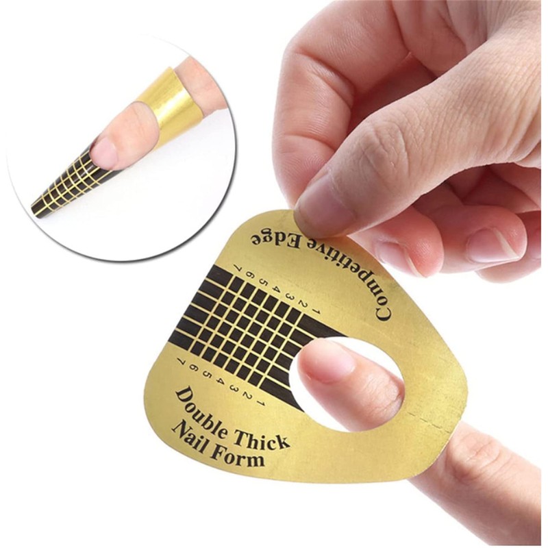 100 Pcs Nail Form Guide Sticker, Gold Horseshoe Nail Extension
