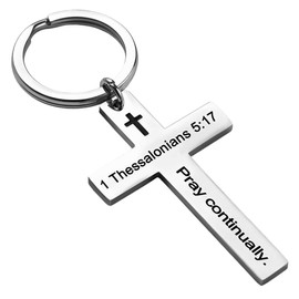 Religious Encouragement Keychain Catholic Gifts for Girls Boys Cousins Christmas Birthday Gifts for Papa Dad Cross Charm Encouraging Gifts for Coworkers Women Men Catholic Pray Continually Keychain