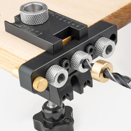 3-in-1 Pocket Hole Jig Kit, Adjustable Drill Guide Locator, Manual Hole Puncher Gauge for Woodworking, 8/10/15 mm Pocket Hole, Aluminum Alloy Dowel Drilling Template Set for Accurate Positioning