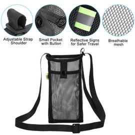 Chris.W 2pcs Mesh Water Bottle Holder Water Bottle Carrier Sling Bag with Adjustable Strap & Pocket, Crossbody Water Bottle Sleeve for Sports Gym Hiking Camping Walking Jogging Cycling (Black/White)