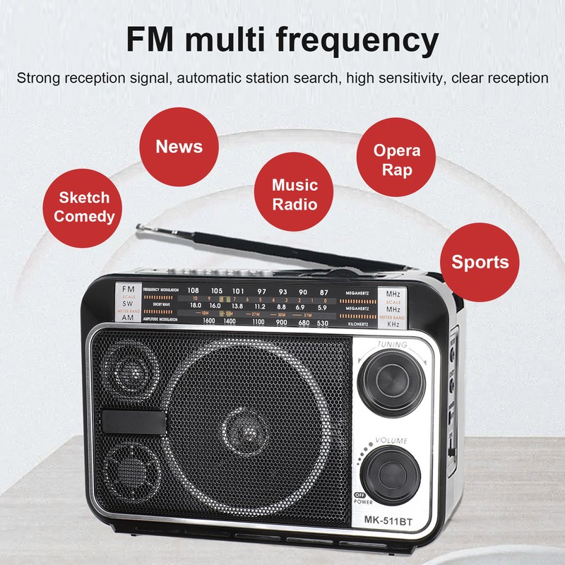 Portable Shortwave Radio FM AM SW Bluetooth 5.0 Multifunction Multi