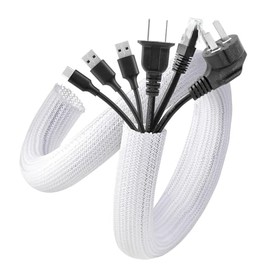 Timotech Set de 2 Organizadores de Cables para Escritorio, Protector de Cable, Funda Cables de 5 pies y 1.2 pulg, Cubre Cables Debajo del Escritorio para Computadora de Oficina en Casa. (Blanco)