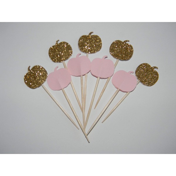 Set of 24 Gold glitter & Baby Pink little pumpkin