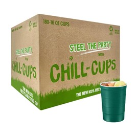 Steel Chill Cups 16 oz. Party Cups, Perfect for Cold Drinks, Sturdy & Durable, Disposable and 100% Recyclable, Made in USA, Green, 180 Count
