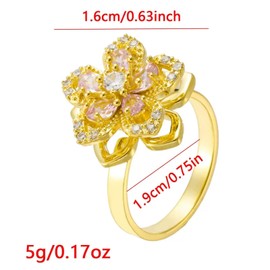 KONPJE Fidget Ring Sunflower Ring for Women Gold Anxiety Crystal Rings Cubic Zirconia Sunflower Ring Open Adjustable Fidget Ring Spinner Sun Ring for Men Trendy Jewelry, Rhinestone, No Gemstone