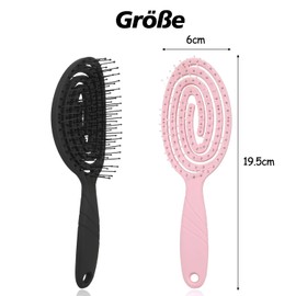 Pack of 2 Detangler Brush, Organic Hair Brush without Pulling for Women, Men and Children, Detangling Brush, Long Hair with Flexible Spiral Spring, Scalp Massage Brush