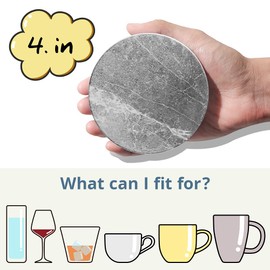 LIFVER Coasters - Coasters Set of 6 - Grey Coasters Ceramic, Drinks Coasters Set, Coasters with Holder and Cork Base, for Women/Men for Various Cups, Tables & Home Decor - 4 "
