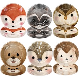 HOAKWA Woodland Party Paper Plates, 60 PCS 7 Inch Disposable Forest Animal Theme Woodland Creatures Dessert Plates Tableware for Kid's Baby Shower, Birthday, Wild Animal Theme Party Supplies