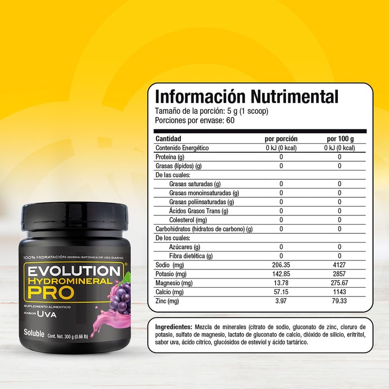 EVOLUTION, Electrolitos, Bebida Hidratante en Polvo, Hydromineral Pro, 5 Electrolitos,