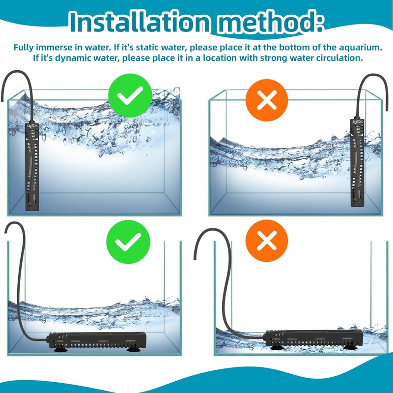 SEAOURA Small Aquarium Heater, 50W Mini Fish Tank Heater, Adjustable
