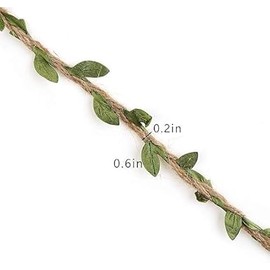 1PCS Natural Jute Twine, Creative Burlap Leaf Ribbon 5MM with Artificial Green Leaves, Perfect Braided Decorated Vine for Art & Crafting Home Packing Decoration and Any Party Decoration