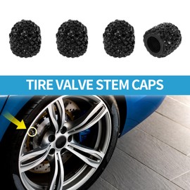 A ABSOPRO Tire Valve Stem Caps 8V1 14x15MM Car Wheel Valve Cap Polymer Clay Rhinestones Black for Car Bike Motorcycle Truck Tyre Valve Stem Cover Valve Dust Cap Tire Valve Cap 4 Pcs