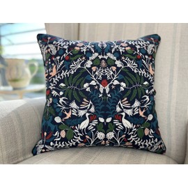Senkon Home Luxury Cushion Cover. Forest Animals and Flowers 18” x 18” Double Sided Square Throw Pillowcase. Decorative Piped Edges with Invisible Zipper. Linen Cotton