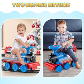 OLAKIDS Kids Ride On Train with Track, 6V Electric Toy with Lights and Sounds, Retractable Footrest, Under Seat Storage, Christmas Theme Battery Powered for Toddlers Boys Girls (1 Seater, Circus)