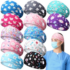 Jexine 12 Pcs Nurse Headbands for Women, Non Slip Nursing Headbands with Buttons for Mask Work Accessories Elastic Ear Protection Hair Bands Gift for Spa Yoga Sports (Dental Practitioner)
