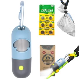 YUCHIYA Dog Poop Bags Holder with LED Flashlight, Sky Blue, 15 Bags, 3 Accessories