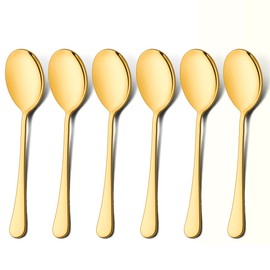LIANYU Gold Serving Spoons Set of 6, 9.8 Inch Stainless Steel Large Dinner Buffet Catering Banquet Serving Spoons, Mirror Finish, Dishwasher Safe