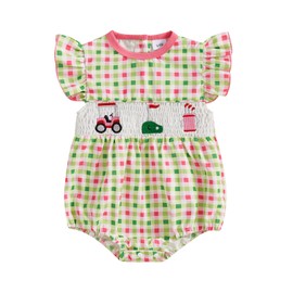 GOOCHEER Infant Baby Girl Summer Romper Bodysuit Golf Plaid Ruffle Sleeveless Jumpsuit Shirt Summer Clothes (Multi-Color, 6-12 Months)