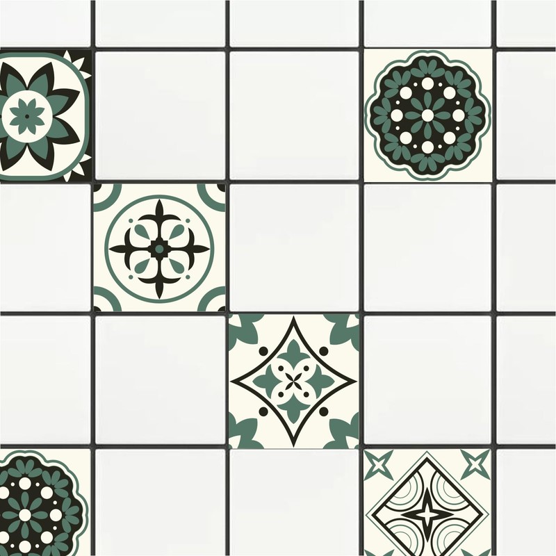 CHGCRAFT 36pcs 9 Styles Moss Green Pattern Tile Stickers Waterproof