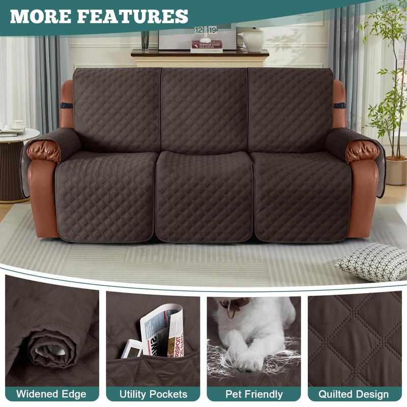 Ruaozz Waterproof Recliner Sofa Cover 1-Piece Couch Covers for Reclining