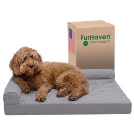 Furhaven Orthopedic Dog Bed for Large/Medium Dogs w/ Removable Bolsters & Washable Cover, For Dogs Up to 55 lbs - Pinsonic Quilted Paw L Shaped Chaise - Titanium, Large