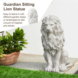 Glitzhome Guardian Sitting Lion Garden Statue MGO Outdoor Decoration, 20.75" H, White