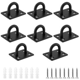 FUNSUEI 8 Pieces Eye Plate Stainless Steel with 4 Holes Eye Plate Hook, Stainless Steel Eye Plate for Wall Mounting, Ceiling Mounting, Wall Hooks, Ceiling Hooks, Black