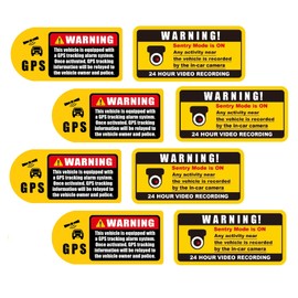 BooLooT Set of 8 Warning Stickers for Car,Include 4pcs GPS Tracking Warning Stikers + 4pcs Camera Audio and Video Recording Warning Stickers (8pcs in one Pack)