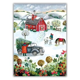 Christmas Cards Pack of 8 - Artistic Countryside Scene - Winter on the Farm - Festive Design by Deva Evans - Made in the UK - Eco-Friendly